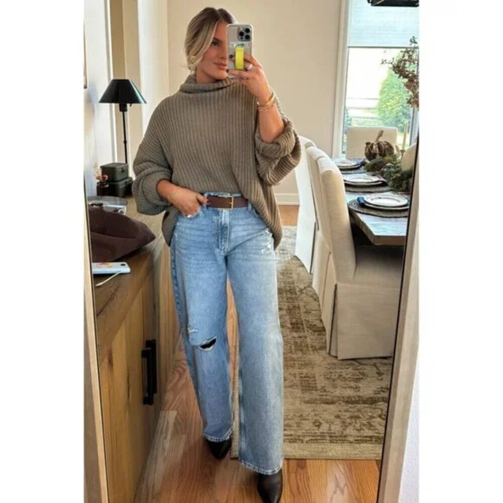 FREE PEOPLE Swim Too Deep Turtleneck Sweater in Olive Stone Size X-Small